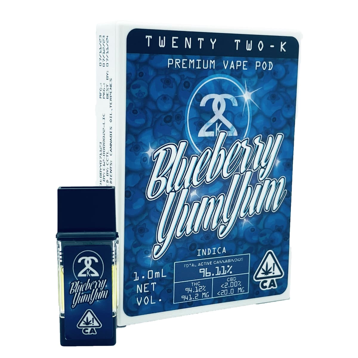 22K Blueberry Yum Yum Vapes - 1 Gram Vape Carts cannabis