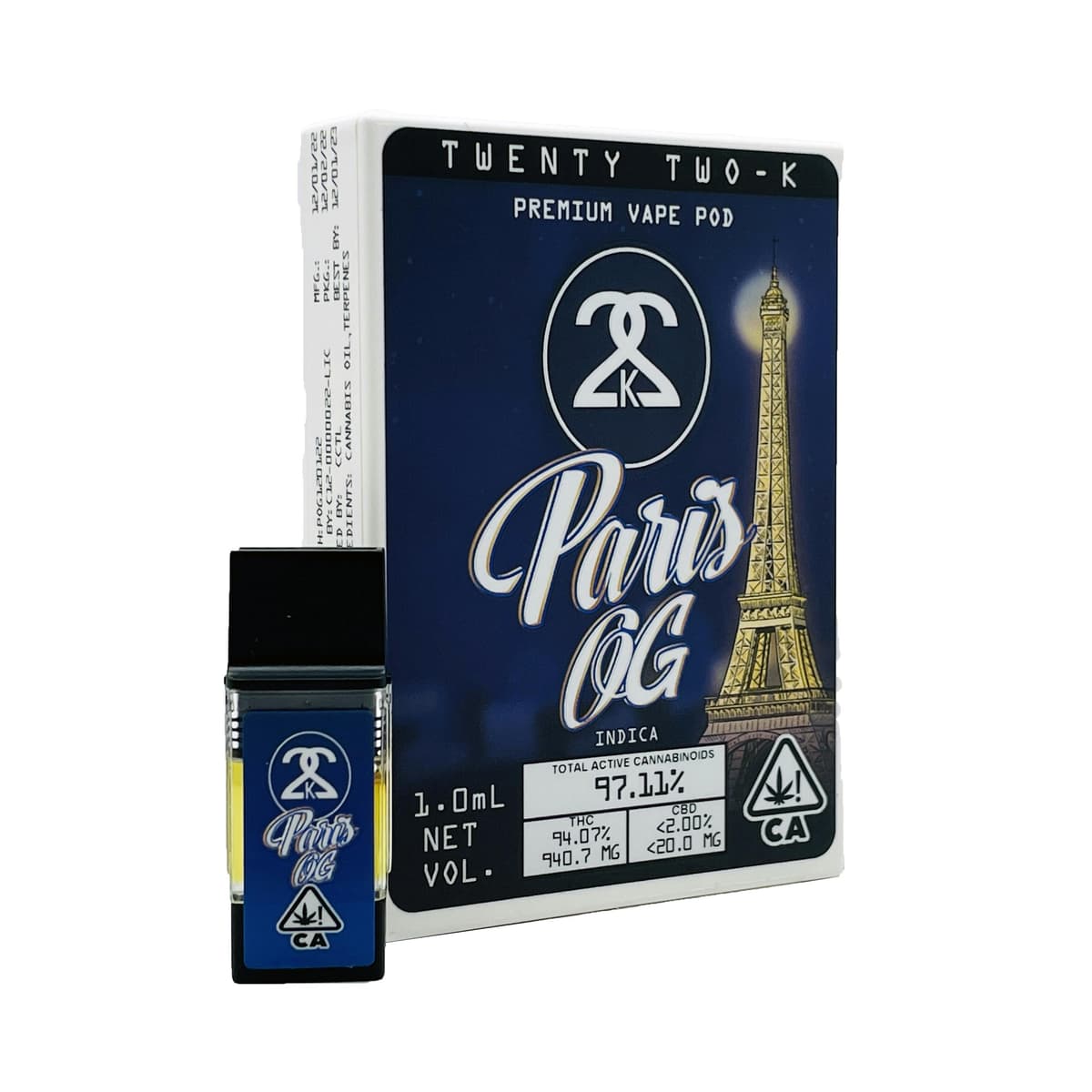 22K Paris OG Vapes - 1 Gram Vape Carts cannabis
