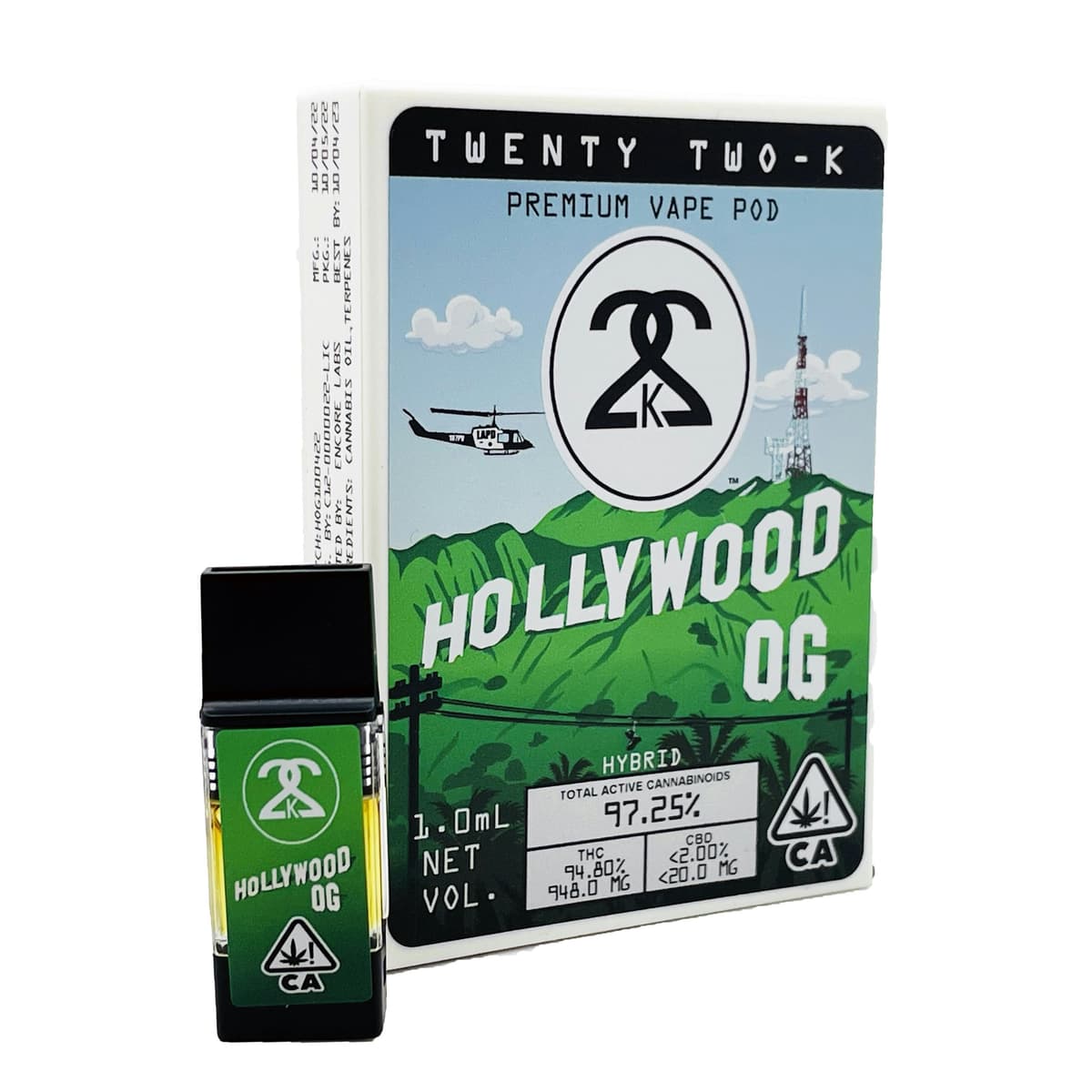 22K Hollywood OG Pod Vape - 1 Gram Vape Carts cannabis