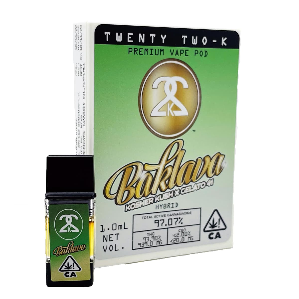 22K Baklava Vapes - 1 Gram Vape Carts cannabis