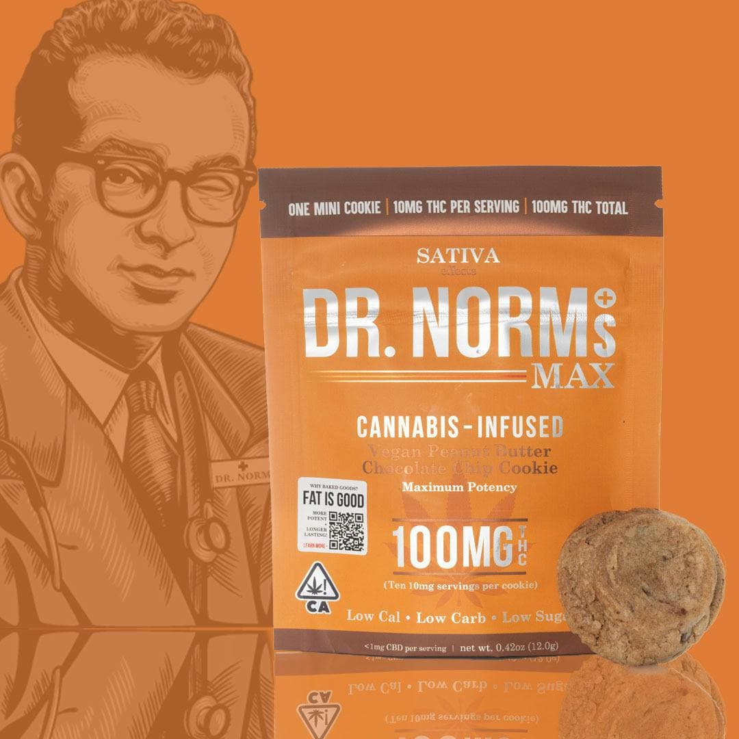 Vegan Peanut Butter Chocolate Chip 100mg MAX Cookie - SATIVA Edibles by Dr. Norm's, $16.00