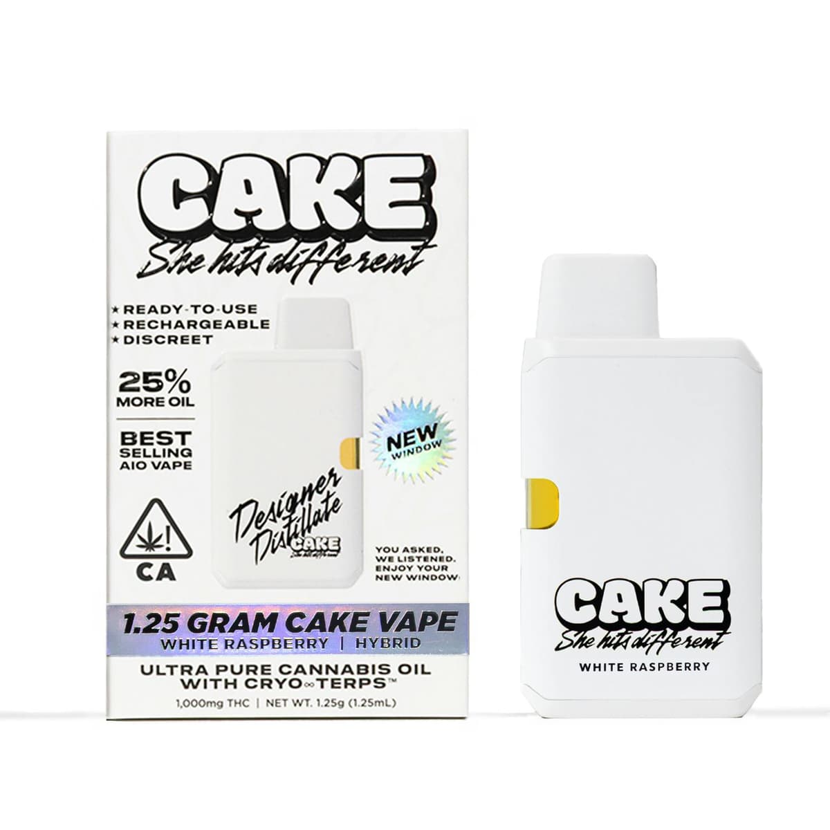 White Raspberry - 1.25 Grams - Hybrid - Designer Distillate Vape Carts by CAKE, $23.00