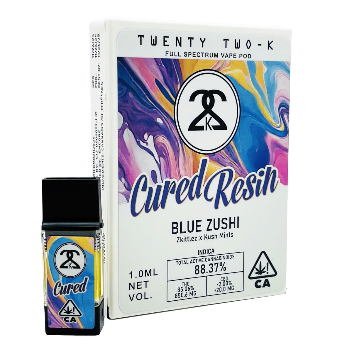 22K Blue Zushi Cured Pod Vape - 1 Gram Vape Carts cannabis