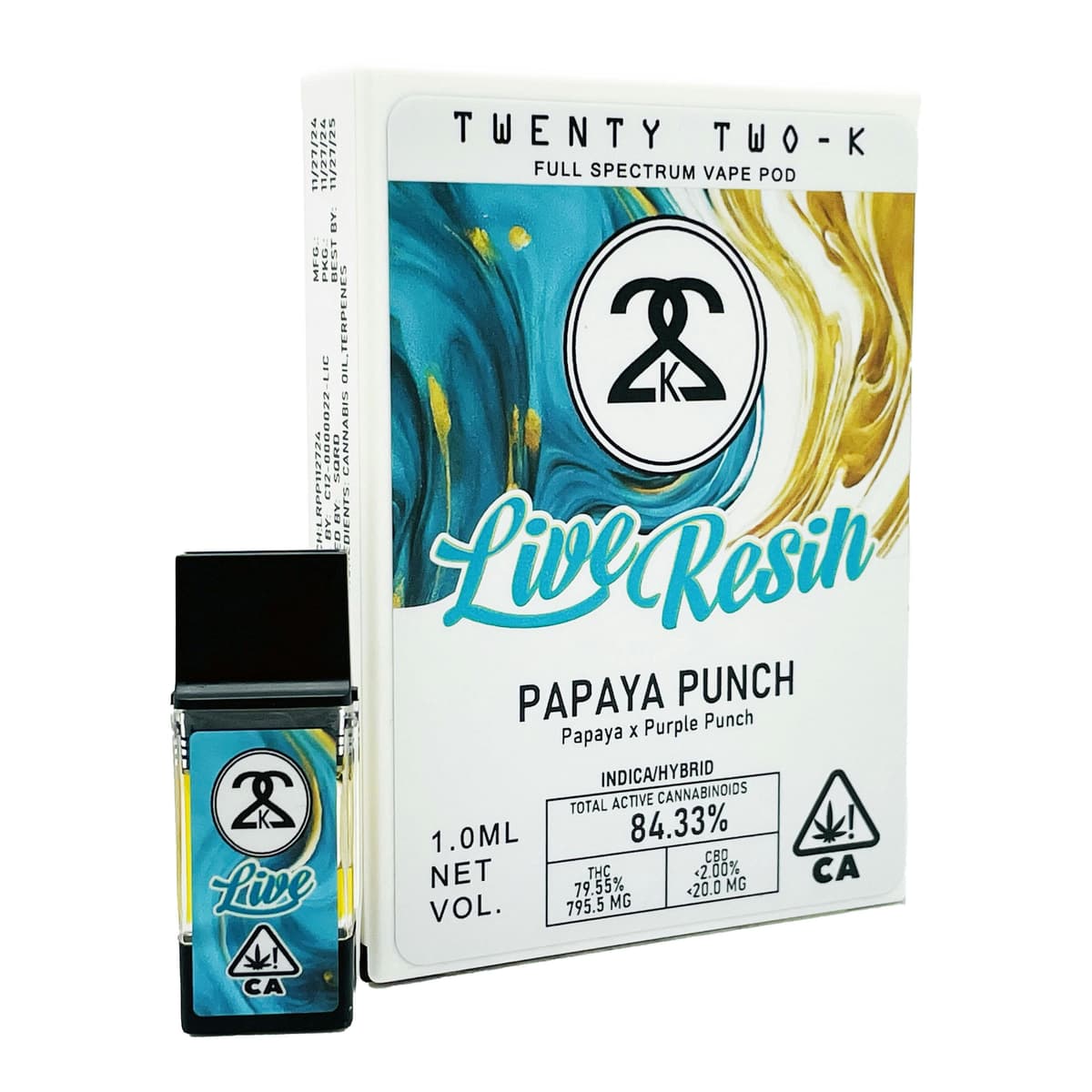 22K Papaya Punch LR Vape - 1 Gram Vape Carts cannabis