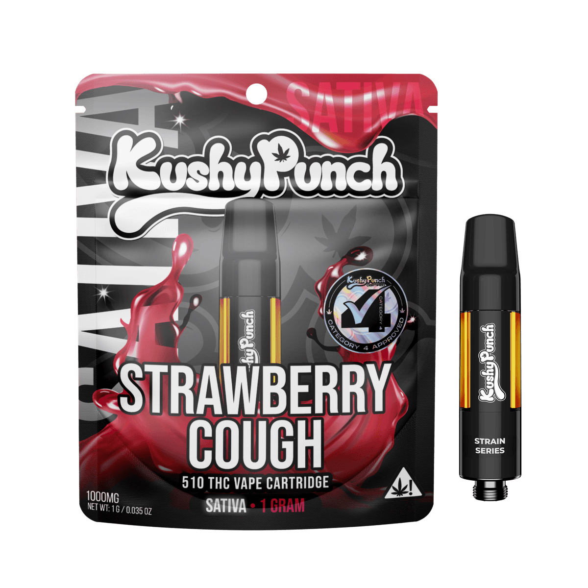 1G Kushy Punch 510 Vape Cart - Strawberry Cough (SATIVA) Vape Carts by Kushy Punch, $21.00