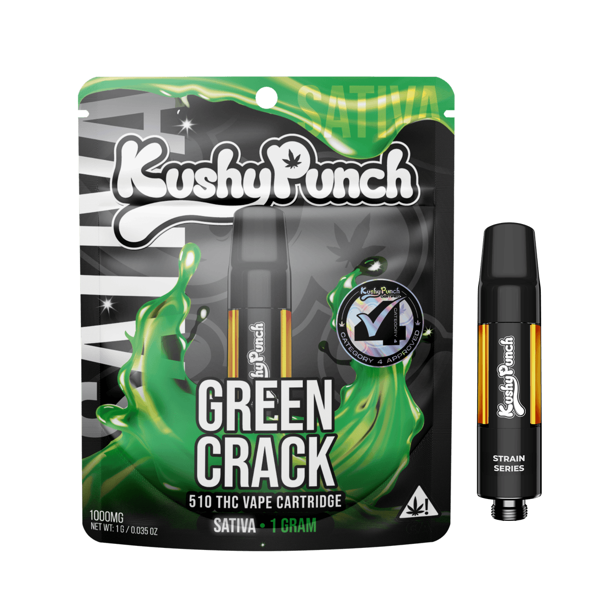1G Kushy Punch 510 Vape Cart - Green Crack (SATIVA) Vape Carts by Kushy Punch, $21.00