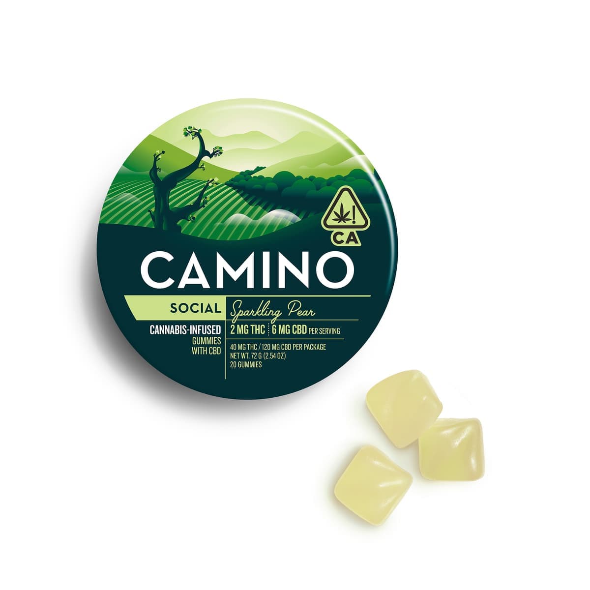 Camino - Kiva 1:3 Sparkling Pear CBD Gummies - 100 mg Edibles cannabis