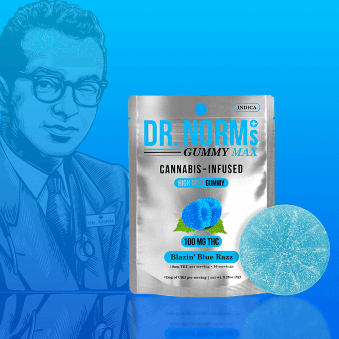 Dr. Norm's Blazin blue Razz MAX Gummy - 100 mg Edibles cannabis