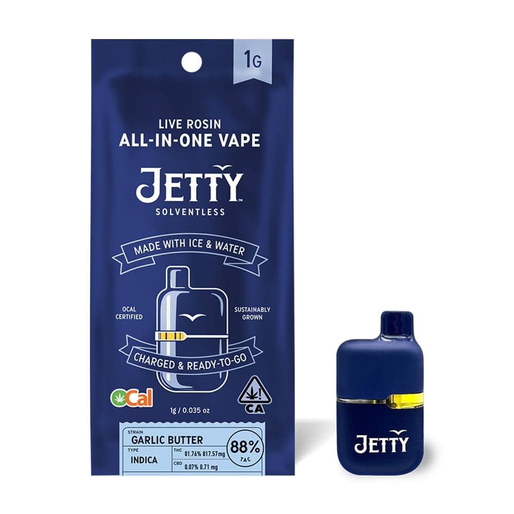 Jetty Extracts Garlic Butter AIO Solventless - 1 Gram Vape Carts cannabis