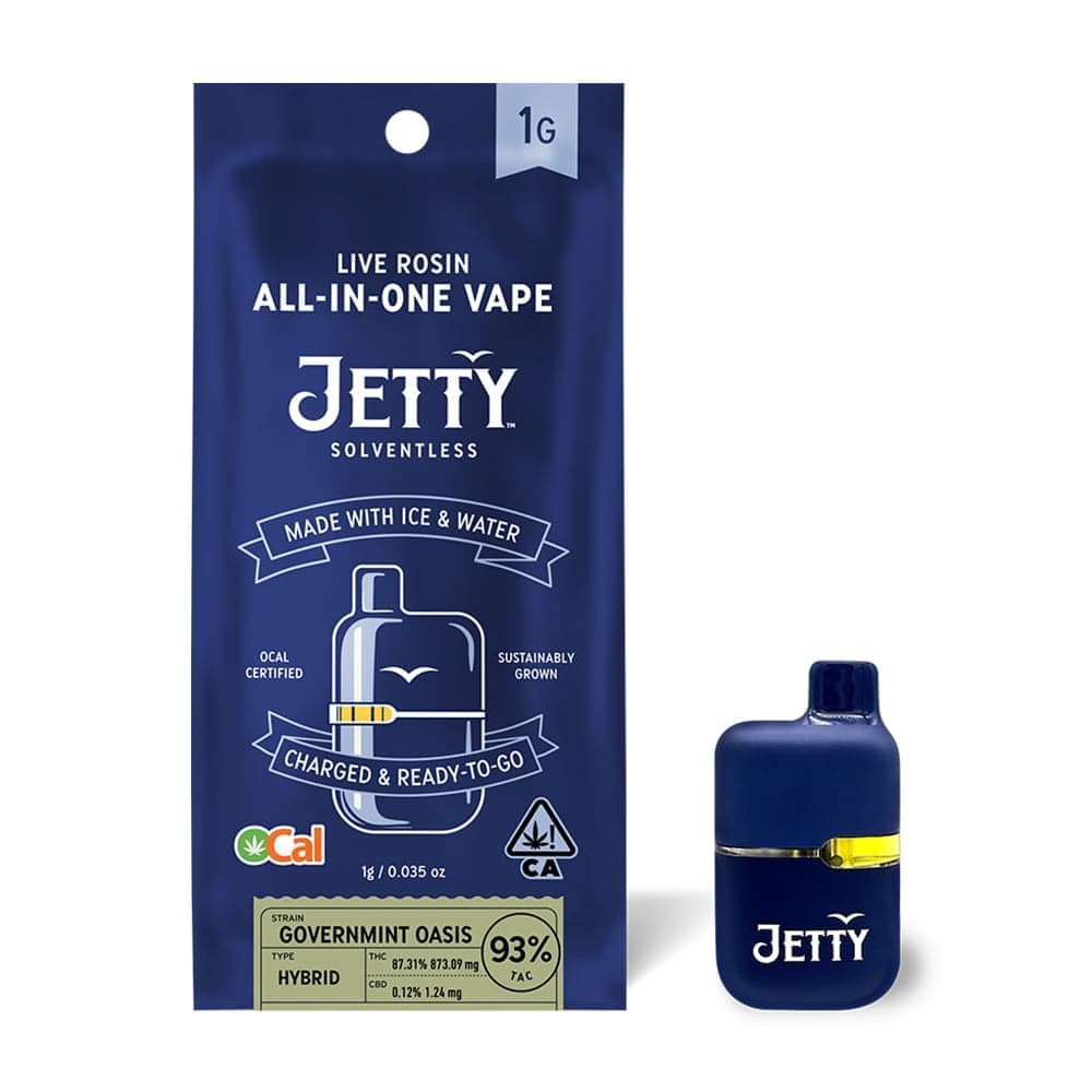 Jetty Extracts Governmint Oasis AIO Solventless - 1 Gram Vape Carts cannabis