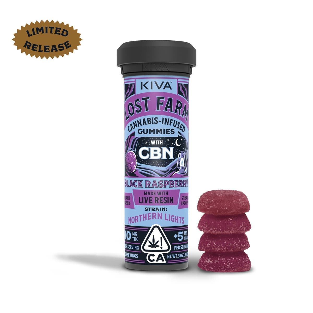 Kiva 10:5 Raspberry Northern Lights Lost Farms Gummies - 100 mg Edibles cannabis
