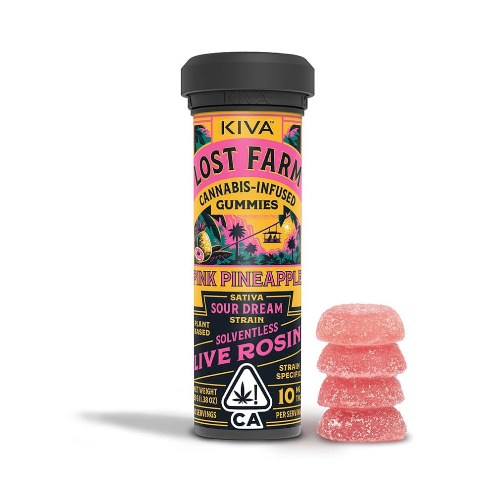 Kiva Pink Pineapple Sour Dream Lost Farm Gummies - 100 mg Edibles cannabis