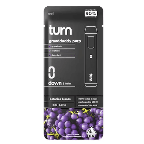 Turn Vapes Grandaddy Purple Turn Disposable Vapes - 1 Gram Vape Carts cannabis